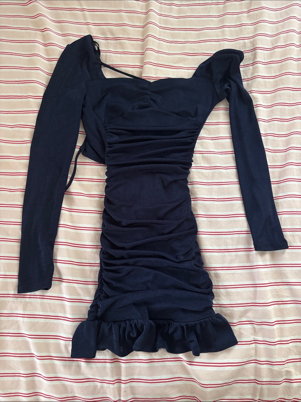 BCX Navy Ruched Long-Sleeve Mini Dress